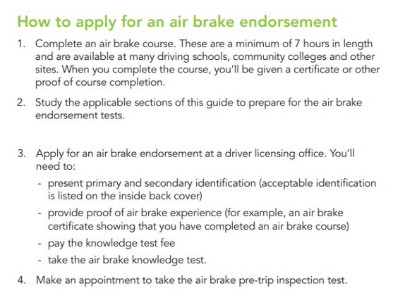 How to apply for an air brake endorsment